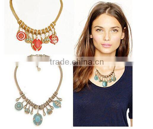 Red Blue Resin Stone Vintage Choker Pendant Statement Necklace Women Necklaces & Pendants Fashion Necklaces for Women 2014