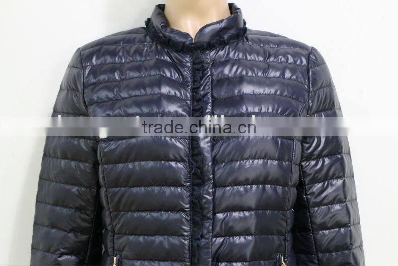 2014 Winter Padded Jacket Women Garment Long-Sleeve Dark Blue Down Jacket Trimmed With Laces