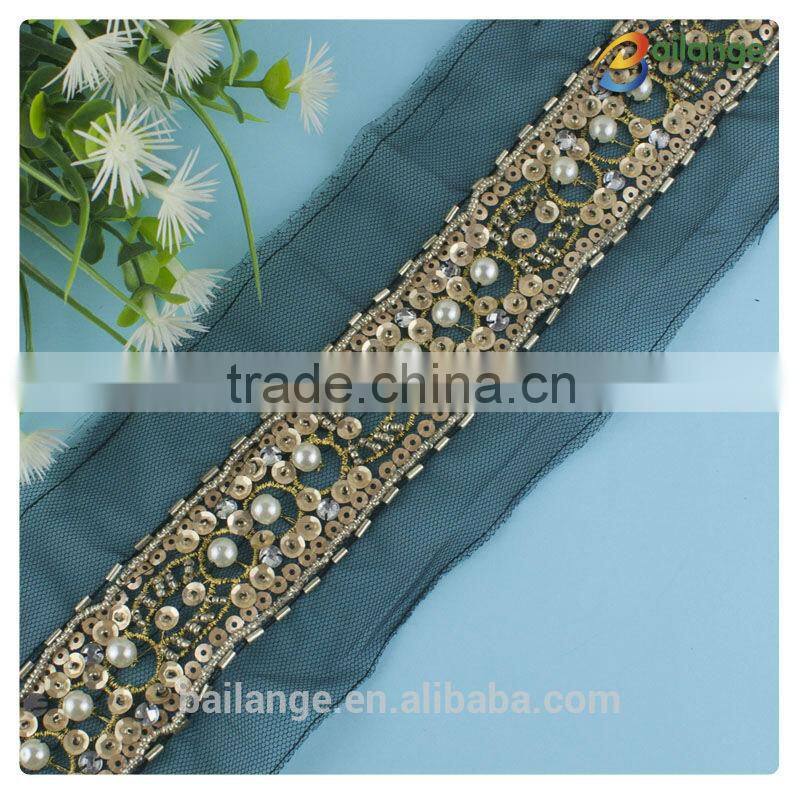 New arrival handmade indian beaded sequined trimming for garment