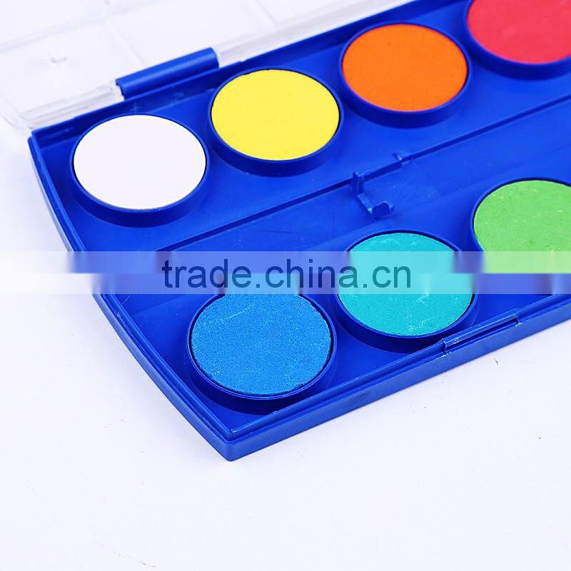 High Quality Kid School Art Material Stationery With Wood Horse Brush 12 Color Watercolor Set, 12 Color Watercolor Palette