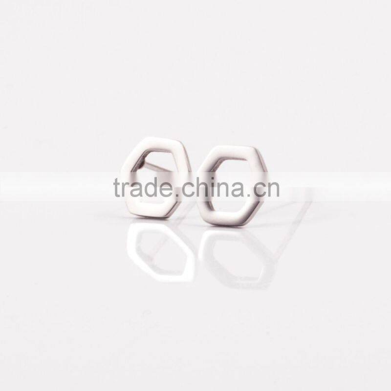 Fashion Women Surgical Steel Small Size Hexagon Earrings Stud