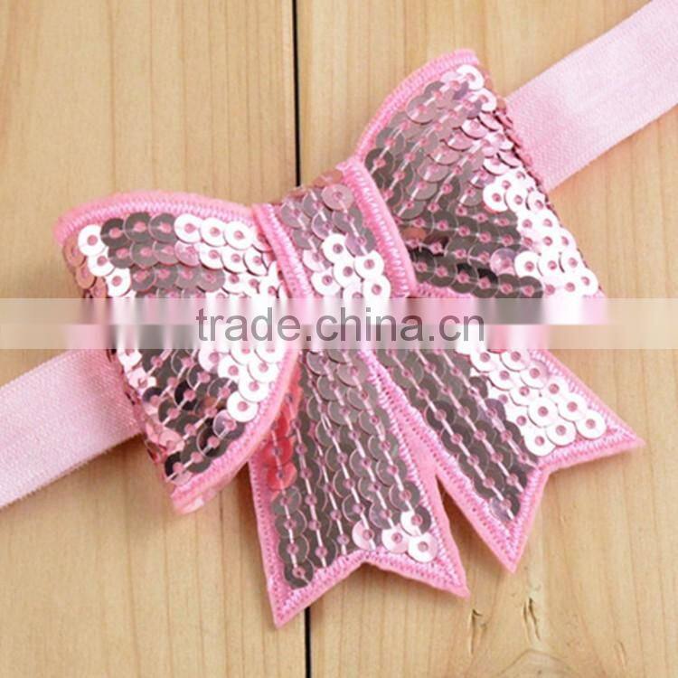 Girls sequins bow hairband for hair dress bling cheerleader sequin hair bow school girls bow hair