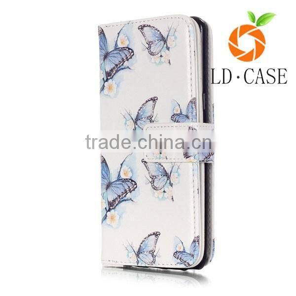 Butterfly Printed Premium PU Leather Wallet Flip Protective Phone Skin Case with Magnetic Closure for Samsung note 7