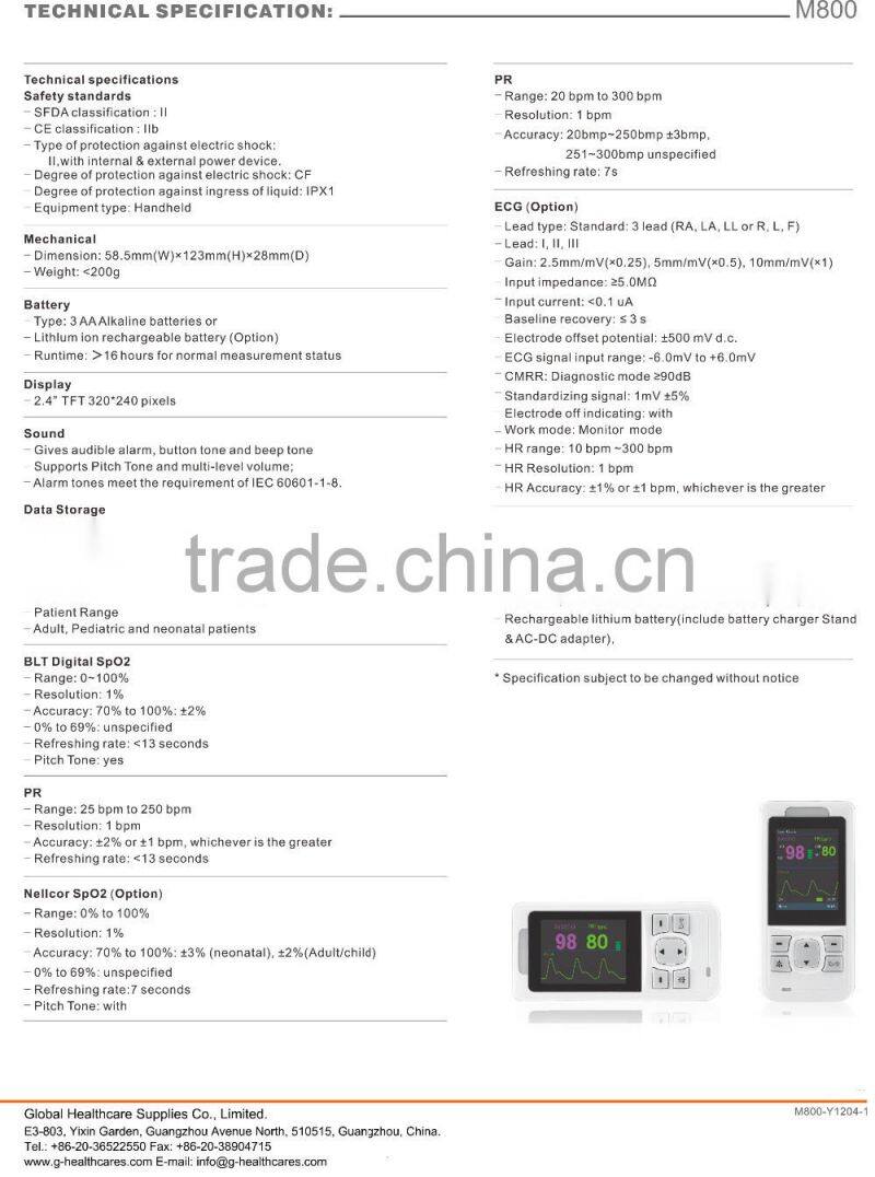 Handheld pulse oximeter M800