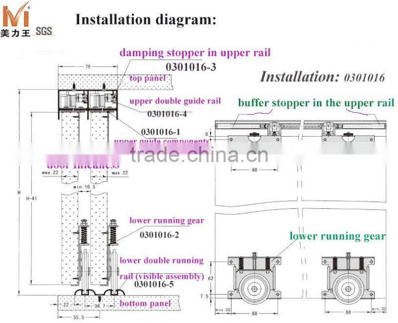 Soft Closing Wardrobe Sliding Closet Door Roller Fittings System