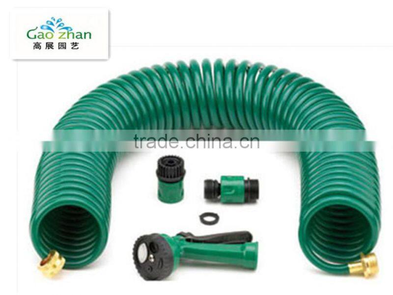 Garden Water Coil Hose with 4-Function Hozzle and 3/4" male connector :