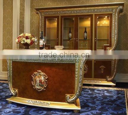 French Rococo Style Wood Carved Round Glass Door Corner Display Cabinet/ Palace Classic Living Room Wine Cabinet, Vitrine