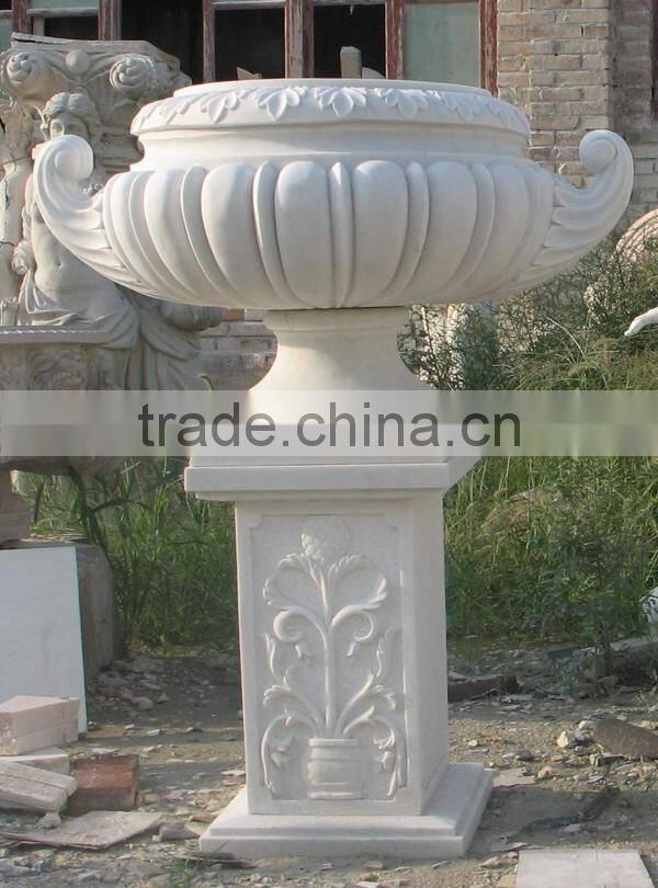 Carved White Stone Garden Decorative Flower Planter