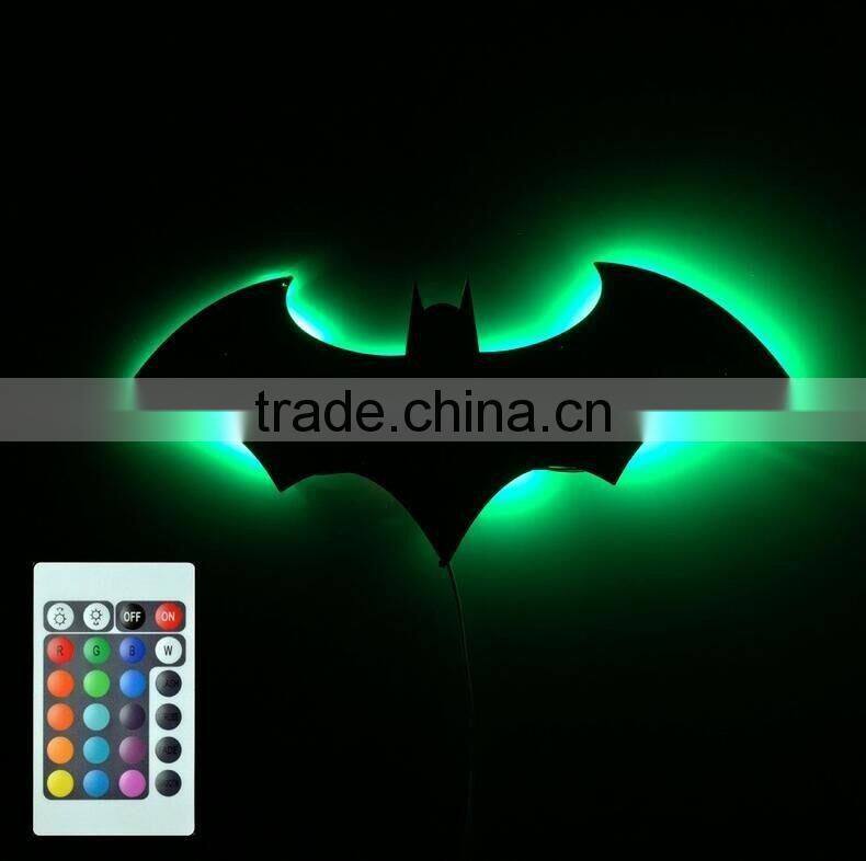 New Arrival Creative Bat Mirror Wall Lamp Batman Shape Mirror With Remote Control LED Colorful Lamp Decorative Mirror Lamp
