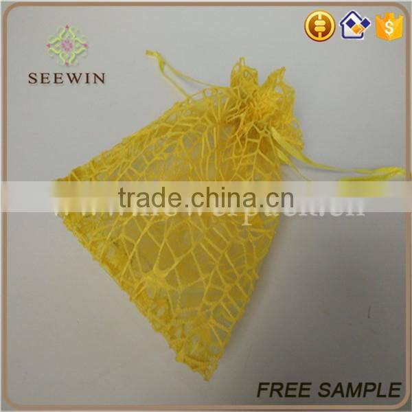 sheer and bright-colored drawstring mesh bag