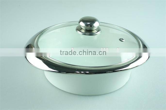 stock cheap ceramics tureen with glass cover and silver plating line