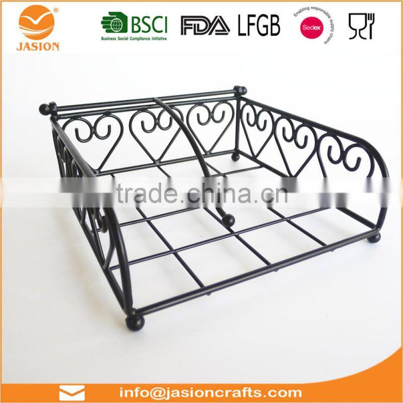 WI2904 'Heart' Black 18x18cm Metal Wire Napkin Holder