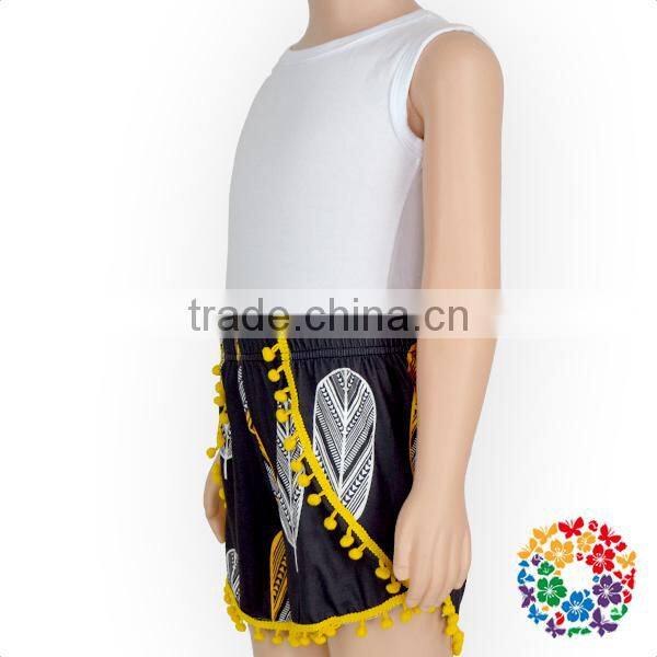 Kids Vintage Black White Feather Yellow Pom Pom Shorts