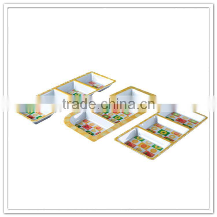 Melamine rectangular 3 or 4 compartments hotel buffet divided dinner dish sets