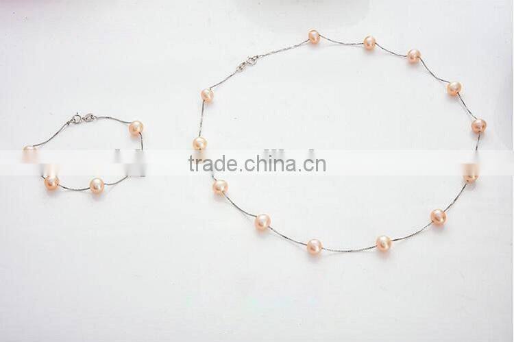 6-7 mm pink freshwater pearl necklace and bracelet sets