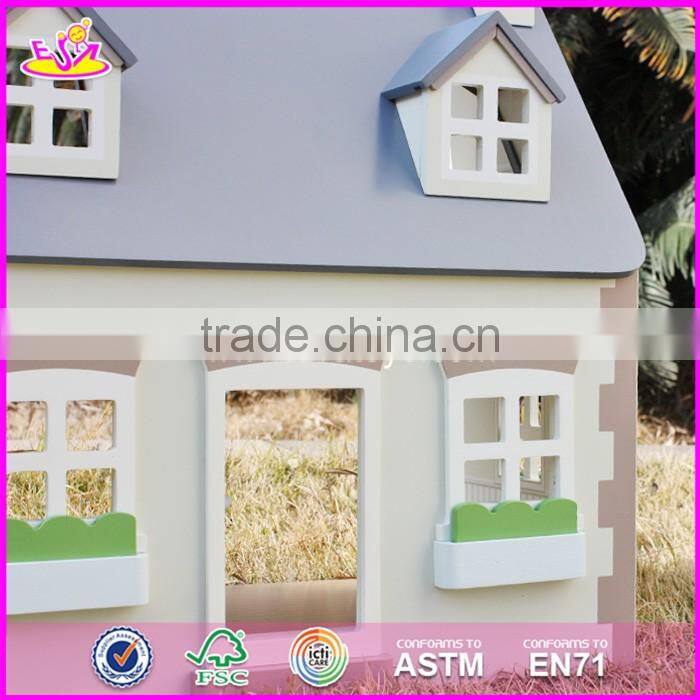 2017 New design children solid wood victorian dolls house W06A236