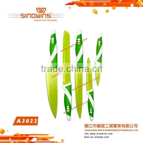 Hot Sell Well Green Color 5pc Non-stick Coated Knife Set
