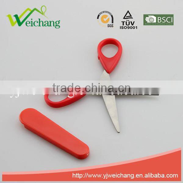 WCSC217 premium novelty wholesale soft handle colorful school children plastic scissors with cover