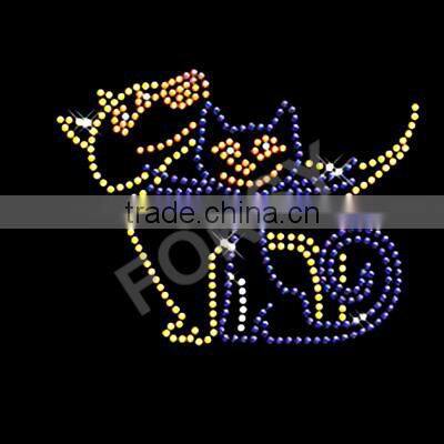 Rhinestone hotfix transfer Blue cat,foil heat transfers