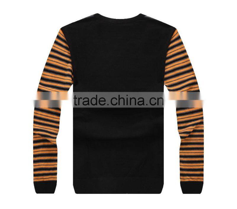 2016 men's stripe design sweater 100%wool round neck