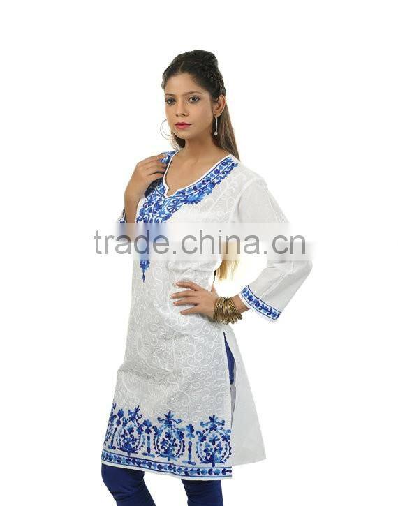 Ladies Kurta Neck and Sleeves Designs Embroider Pathani Kurta HSK2513