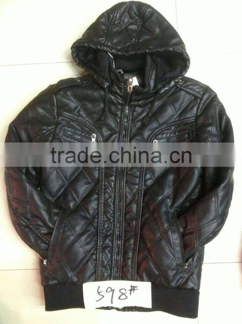 NEWEST TOP FASHION MEN WINTER PU JACKET WITH HOOD