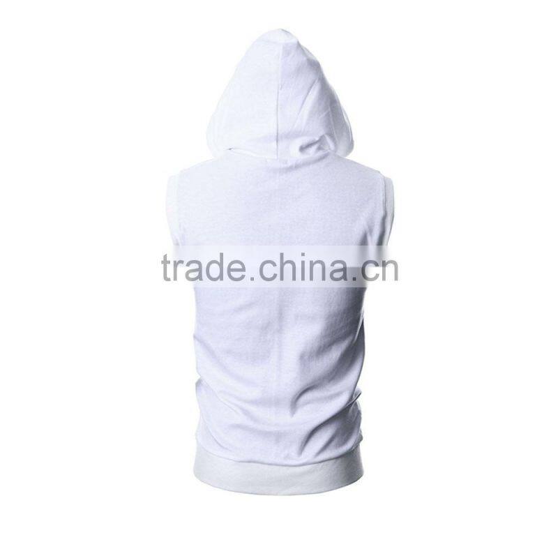 2017 Slim Fit Mens Hoodies Sleeveless Zip-up Hooded Vest With Zipper Trim