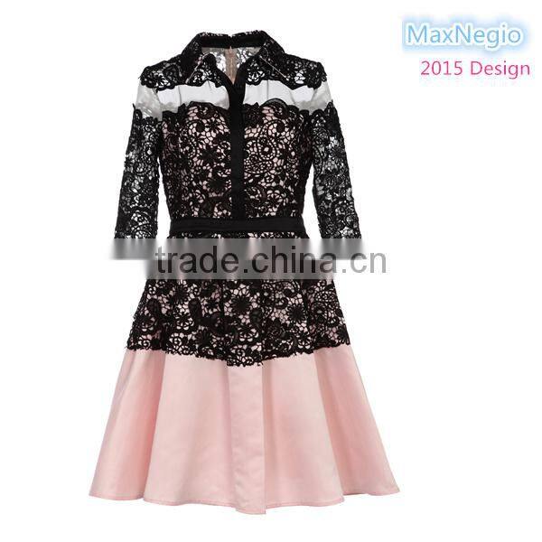New long-sleeved black lace stitching fluffy skirt fashion dress women's clothing imported from china