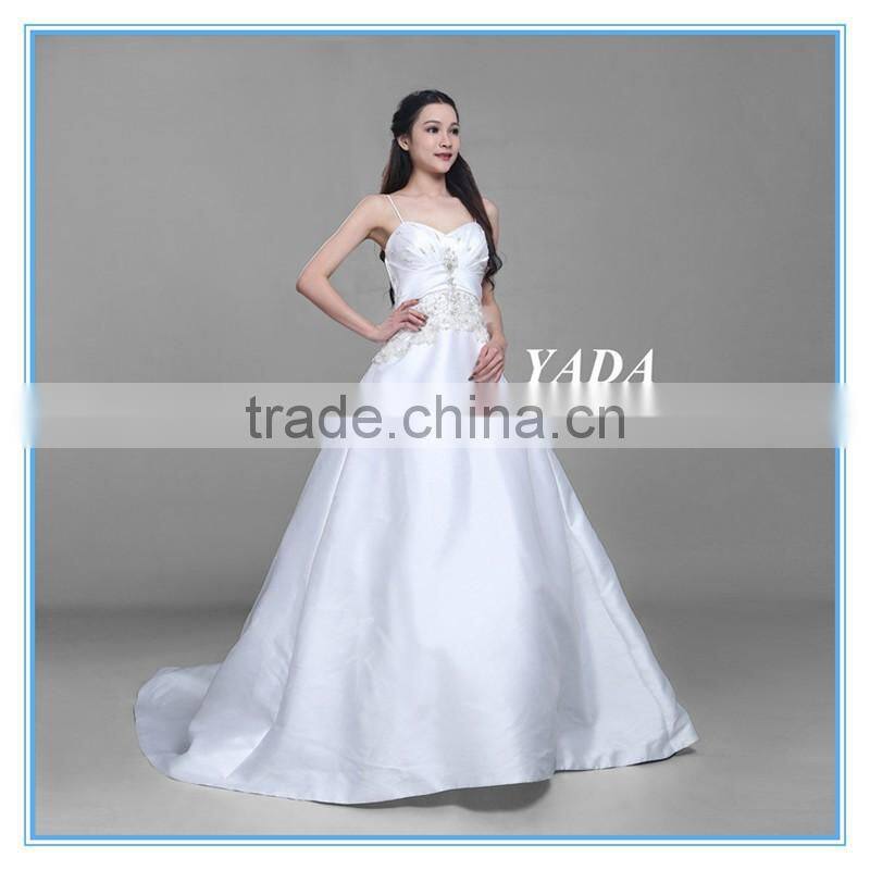 Custom Made Spaghetti Strap Douppioni Hand Embroidery and Beaded A Line Wedding Dress