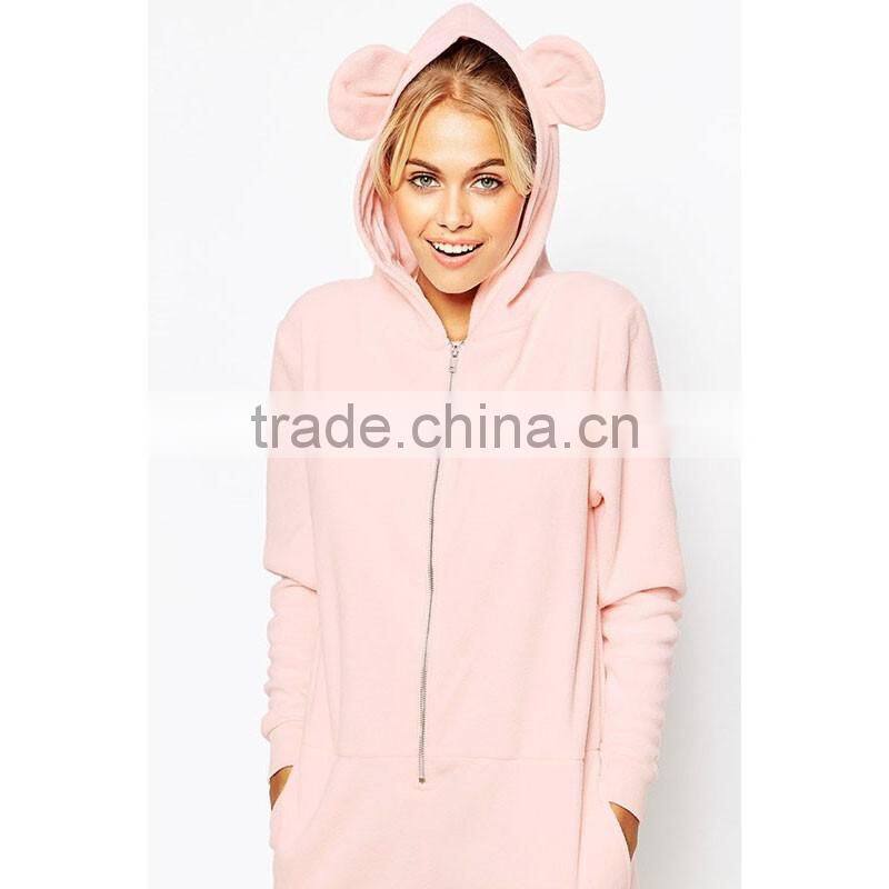 100%cotton warm fleece plain soft pink pig onesie pajamas