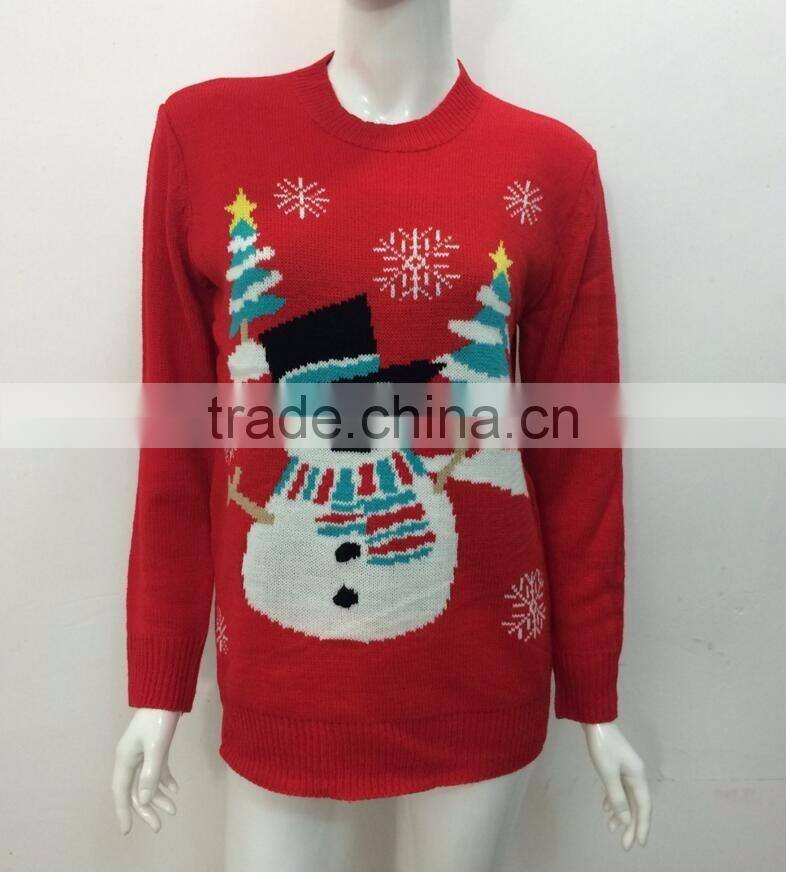 Stock Women Christmas Longline Crewneck Red Knitwear Sweatshirt Knitted Top Long Sleeve Wholesale Bulk