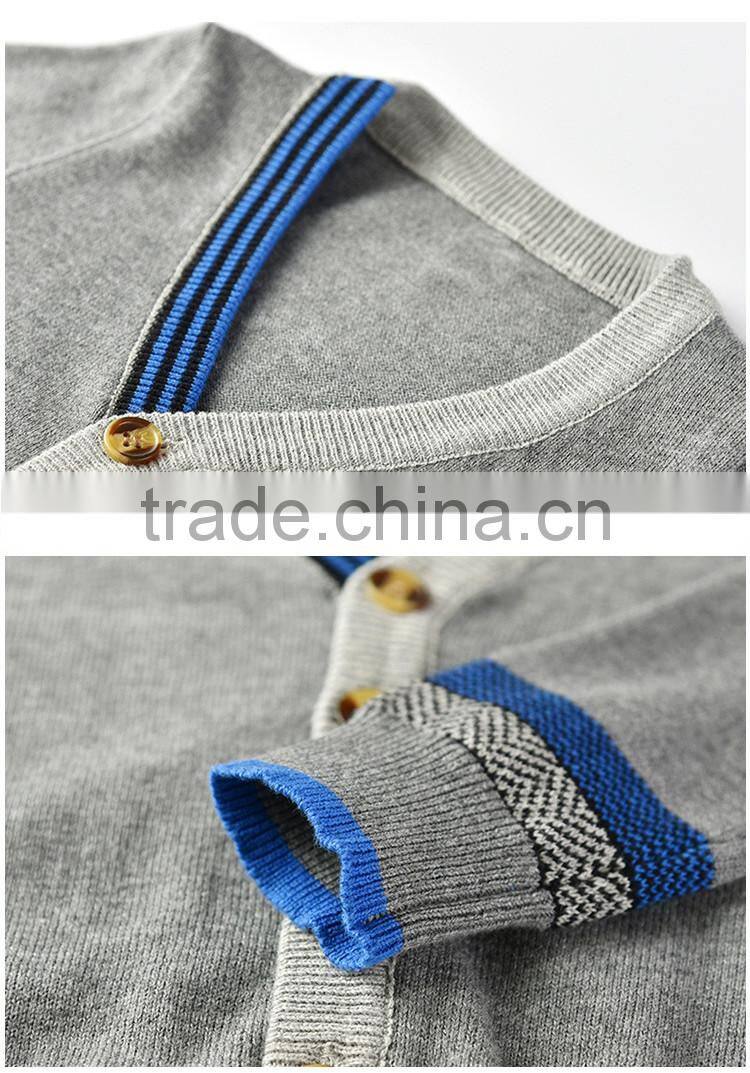 Pure cotton Childrenwear gray color flat knitting strip neck unique design sweater cardigan boy