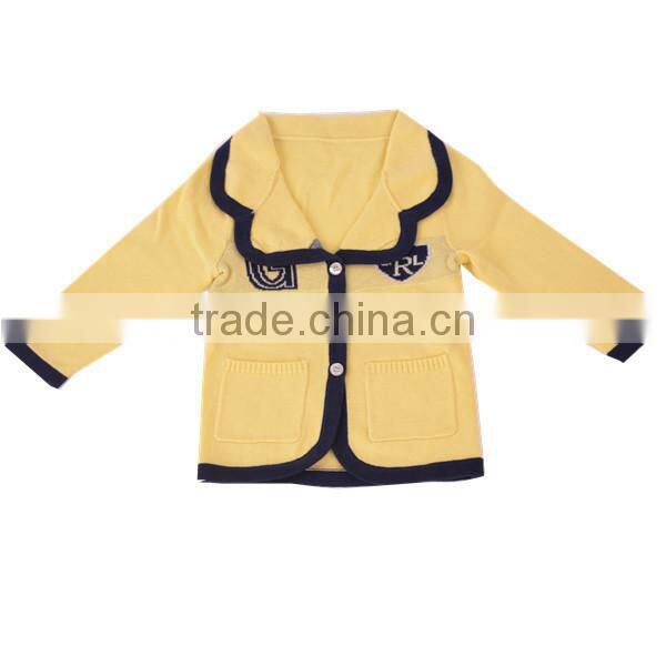 2014 New turn-down collar girl's jacquard two-stone sweater