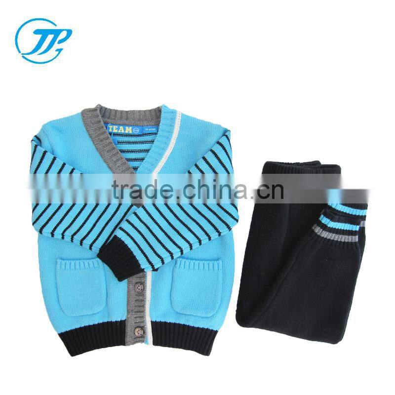 Baby Boys Cardigan Sweater And Pants 2pcs Set With Computer Knitted Pattern Kids Clothes Wholesale