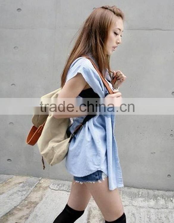 Womens Girl Casual Canvas Backpack leather shoulder bag SV003579#