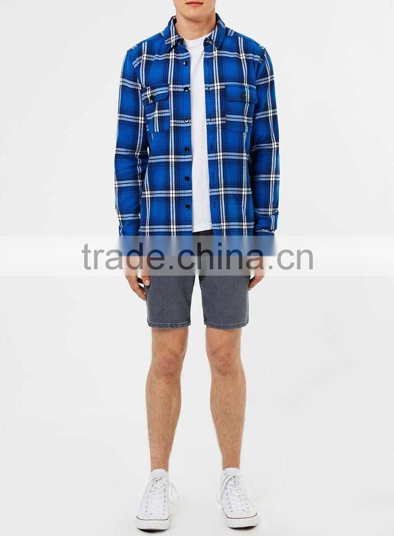 Custom blue off mens plaid shirts 100% cotton soft shirt OEM