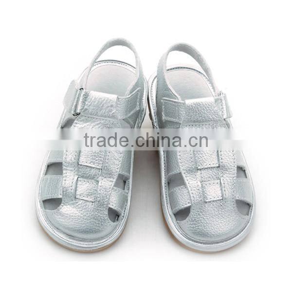 Children shoes silver leather handmade squeaky shoes