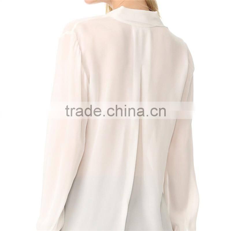 2017 OEM Casual Fine Beam Sleeve Silk Blouse with Neck Tie