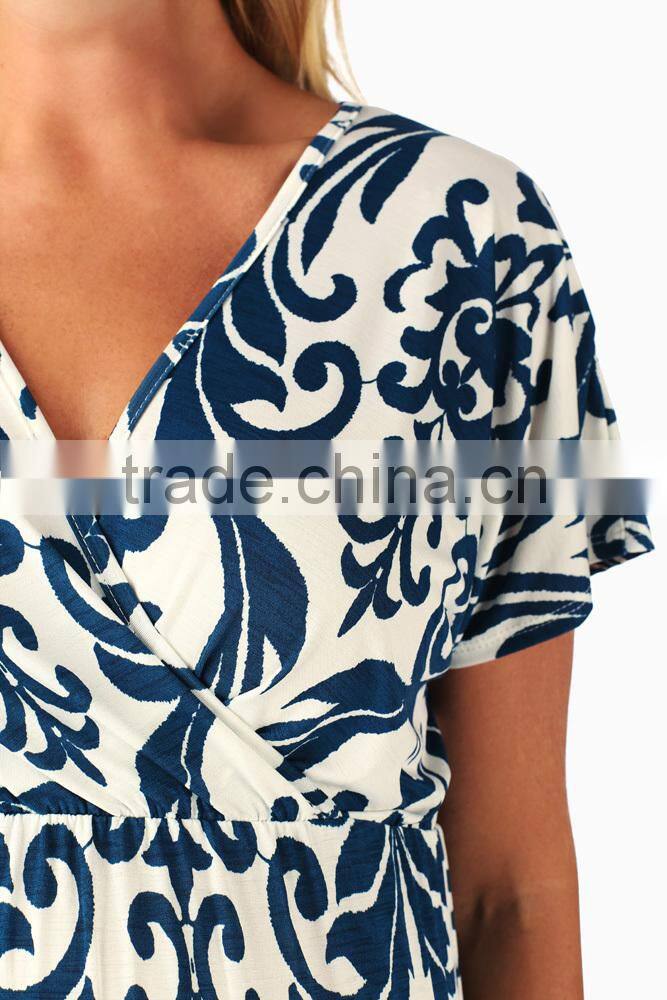 TEAL DAMASK PRINTED MATERNITY/NURSING MAXI DRESS