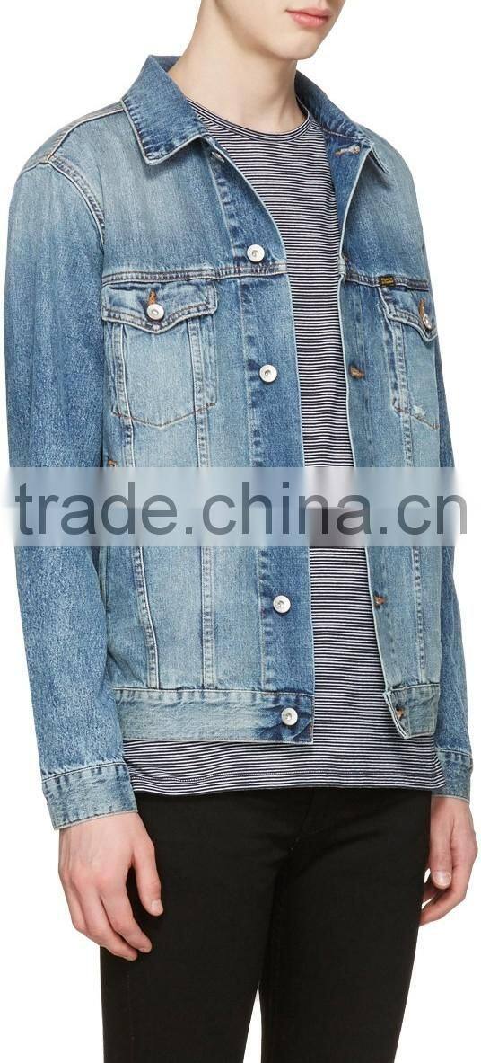 Spring Autumn Fashion Casual Man Denim Jacket Washed Blue Denim Primal Jacket