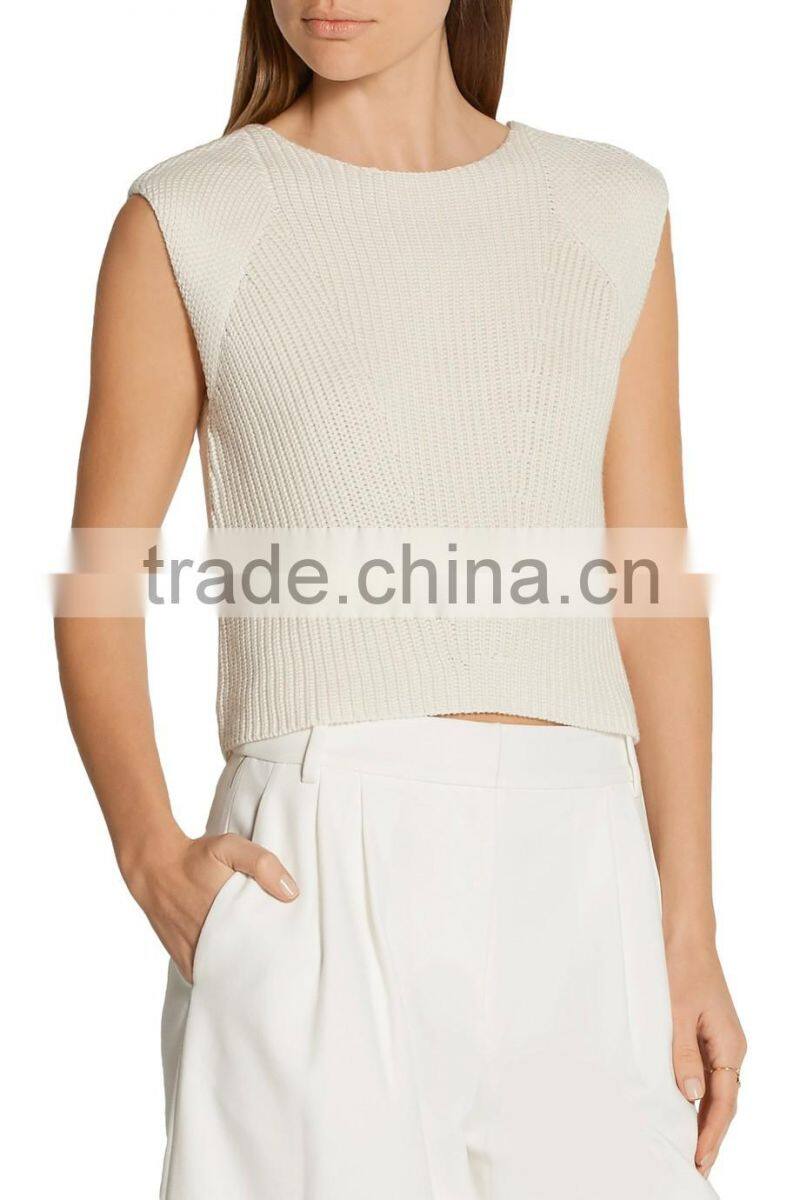 2017 New Display Ivory Cashmere Cotton and Silk Blend Slips On Knitted Top