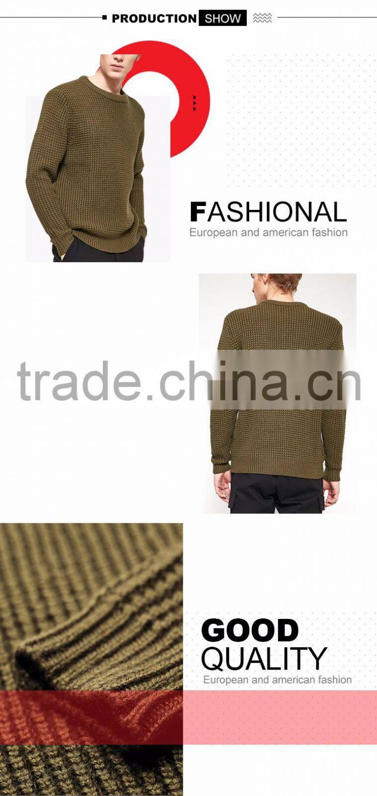 oem factory china clothing 100% cotton fashion crewneck sweater for men