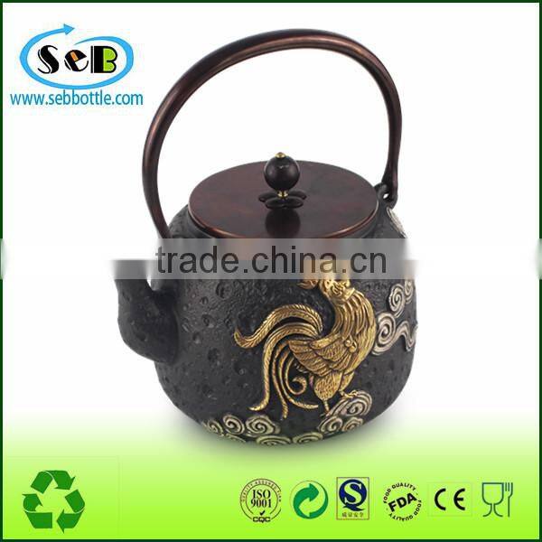 Eco-friendly Cast Iron teapot with embossed Lotus decor for wholesale