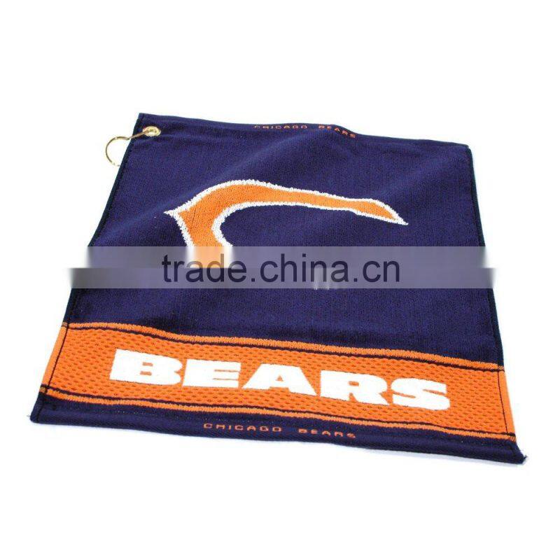 golf sport rally towel,deluxe hemmed hand cotton towel, conner grommet and hook towel,
