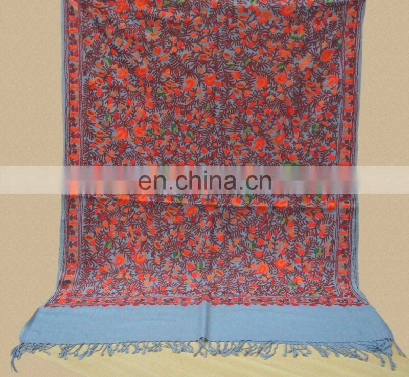 Wool Pashmina shawl with fancy wool embroidery