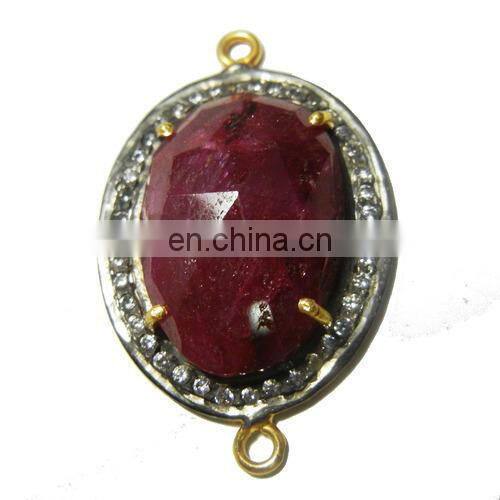Dyed Emerald Cz Set Gemstone Connector