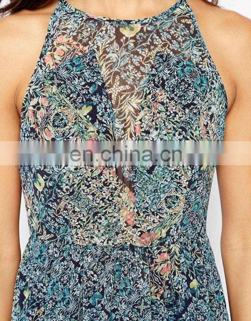2016 Summer Europe printed loose sleeveless laides fancy long maxi dress