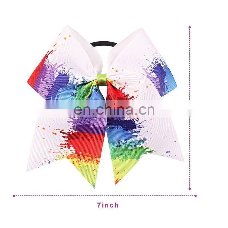 7'' Girls Mermaid Pencil Print Cheer Bows Grosgrain Ribbon School Hair Bow Elastic Rubber Handmade Hair Clip Hair Accessories