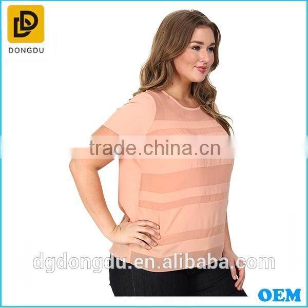 Plus Size 2016 China Manufacturer Wholesale Ladies Blouse Chiffon Striped Blouse