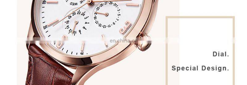 SINOBI Classic Coffee Color Men Wrist Watches S9546G Business Casual Suit Handwatch Second Dial Male Watch